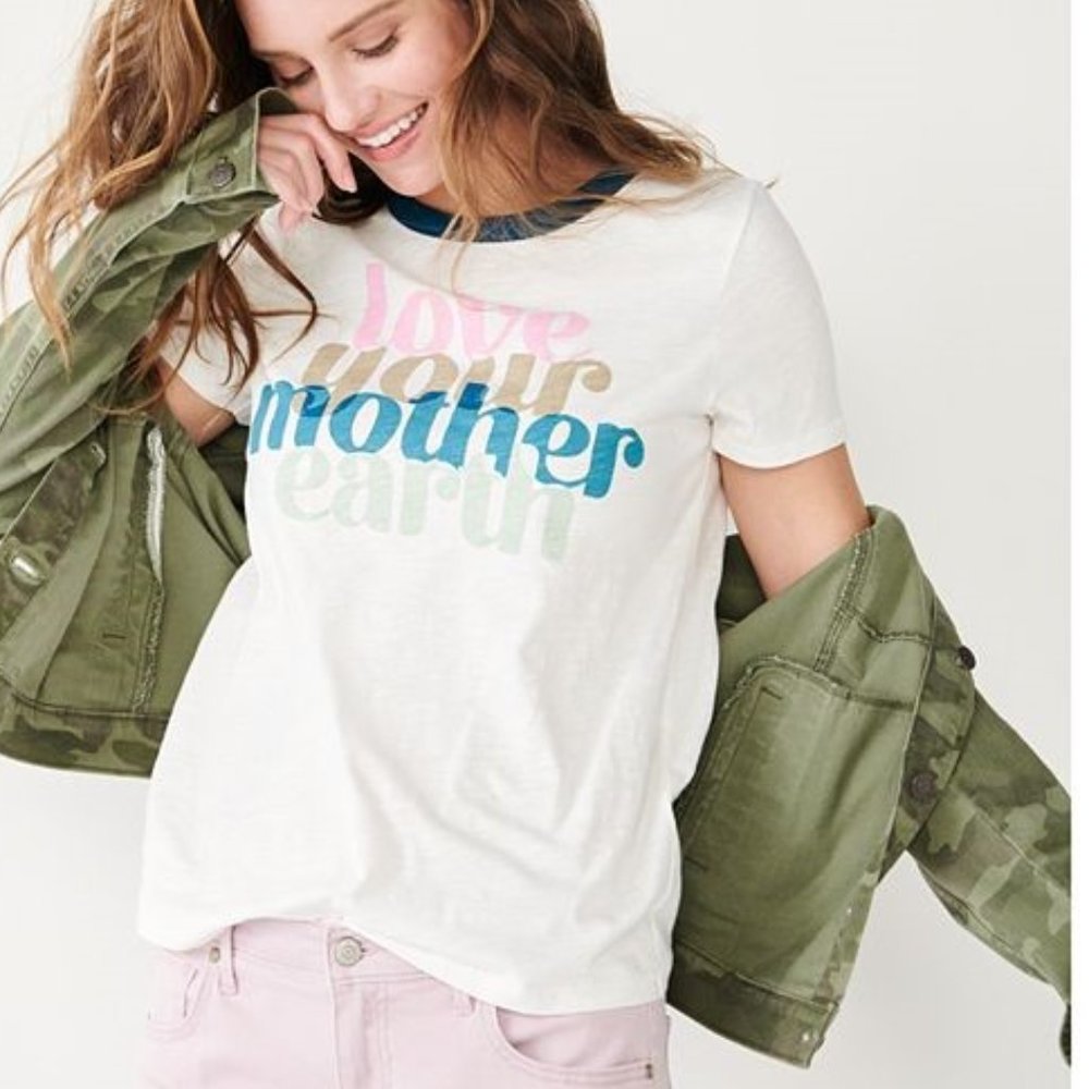 Sonoma Love Your Mother Earth Ringer T-Shirt Organic Top Tee White Size XXL NEW